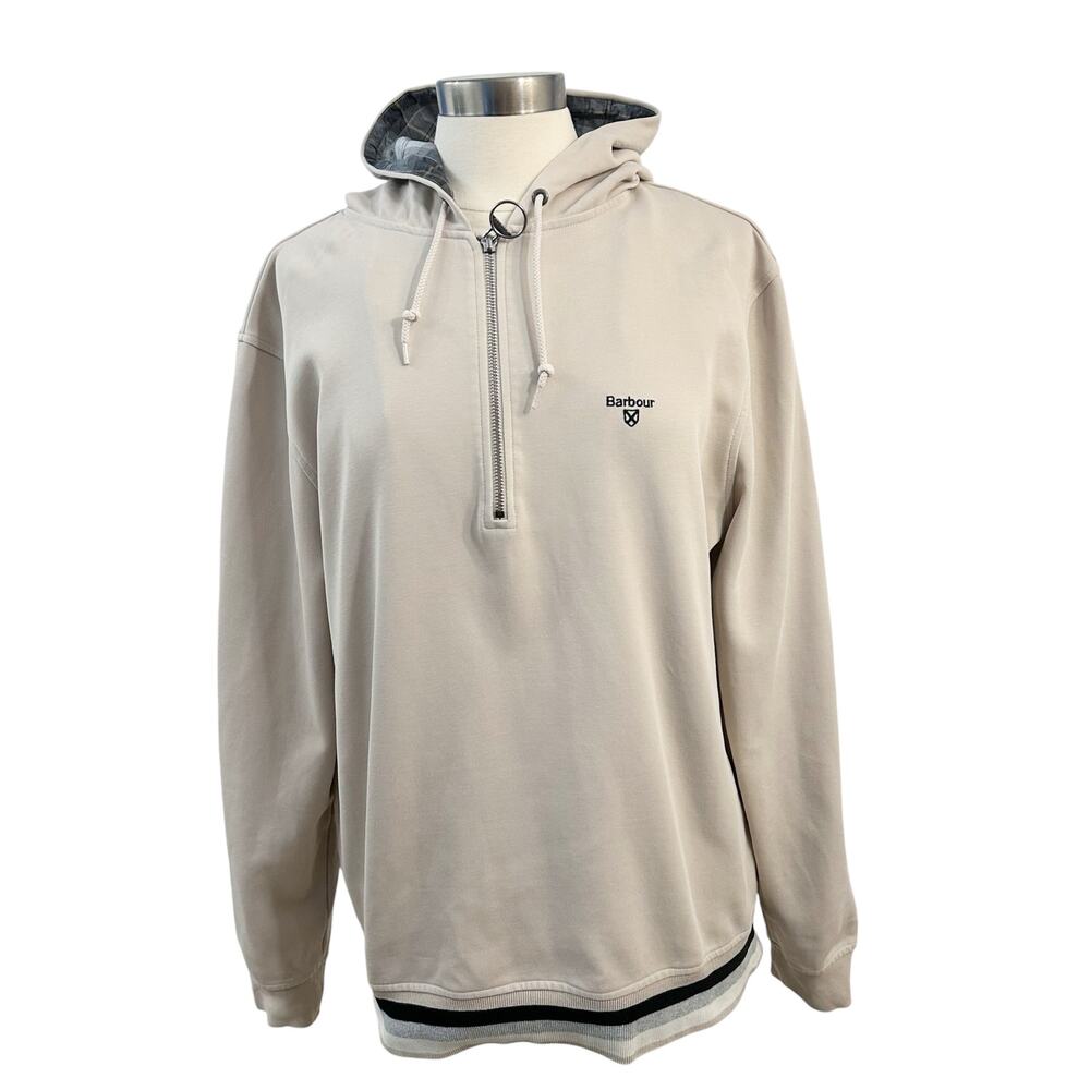 Barbour Women’s Quarter Zip Hooded Pullover Sweatshirt Beige L
